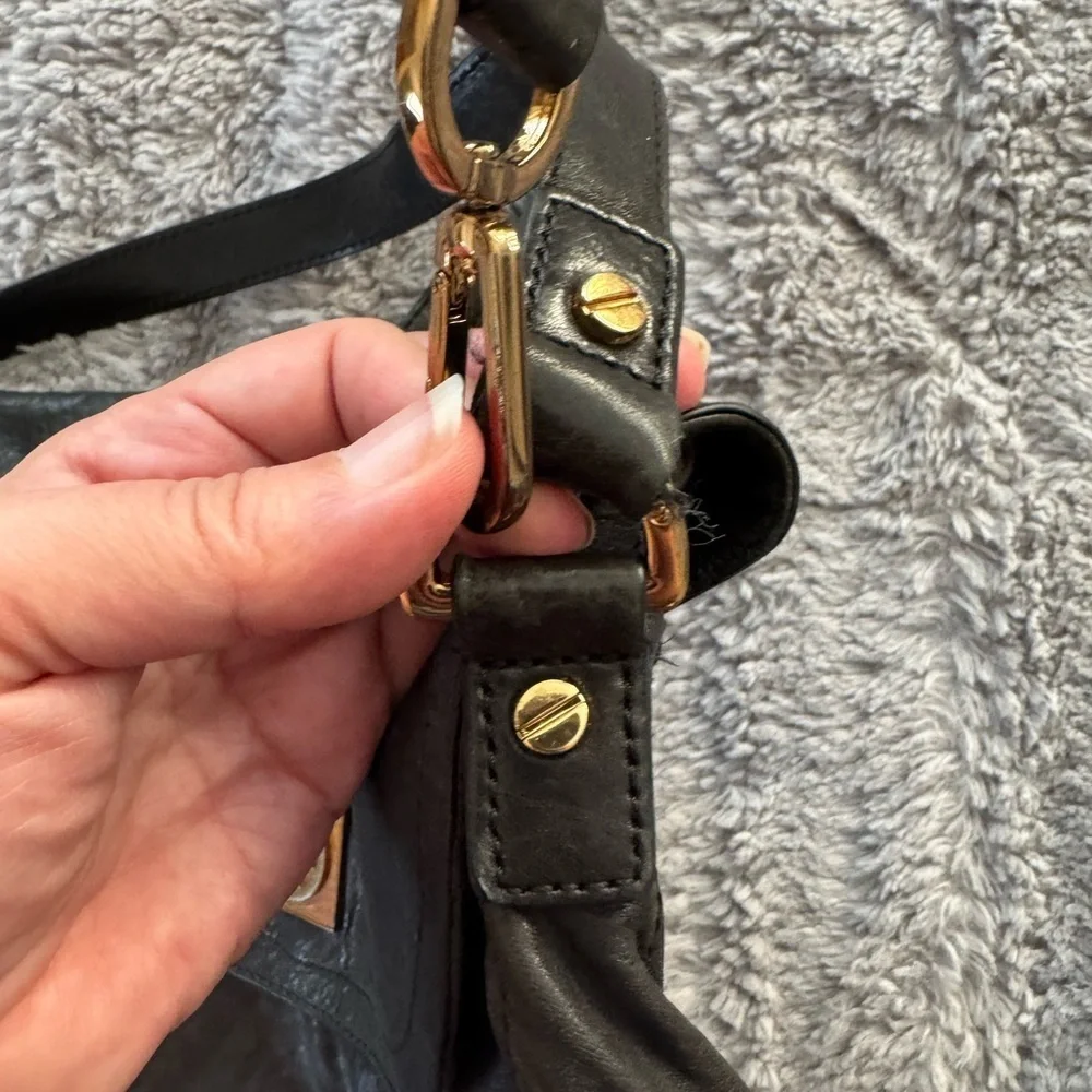 TORY BURCH Distressed Black Leather Crossbody Bag